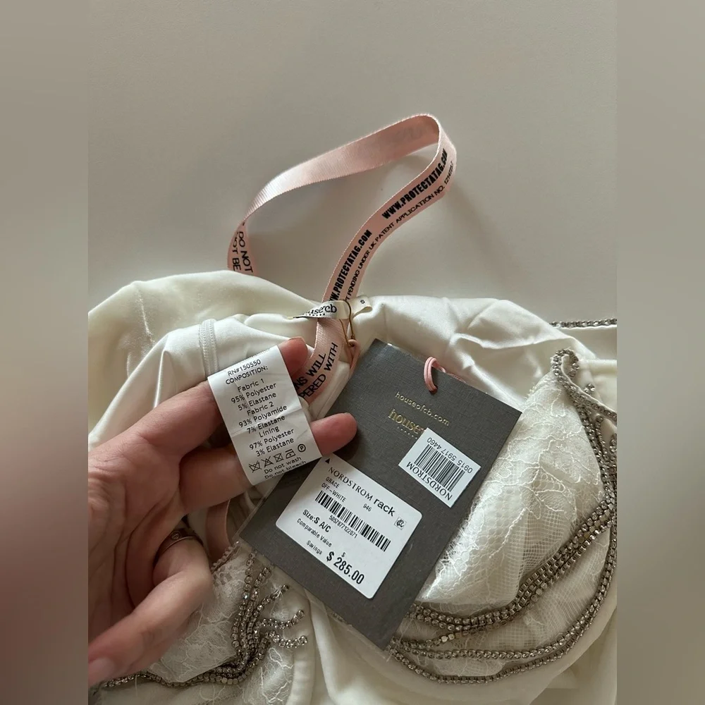 NEW House of CB Grace Ivory Crystallized Mini Dress Lace Velvet S A-C Cup - Picture 8 of 8